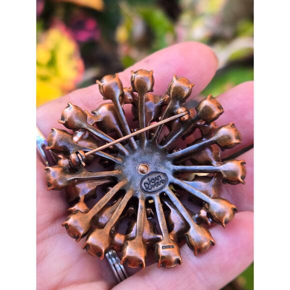 Vintage Joan Rivers Topaz Aurora Borealis Round Domed Rhinestone Brooch, 2" - Picture 6 of 6